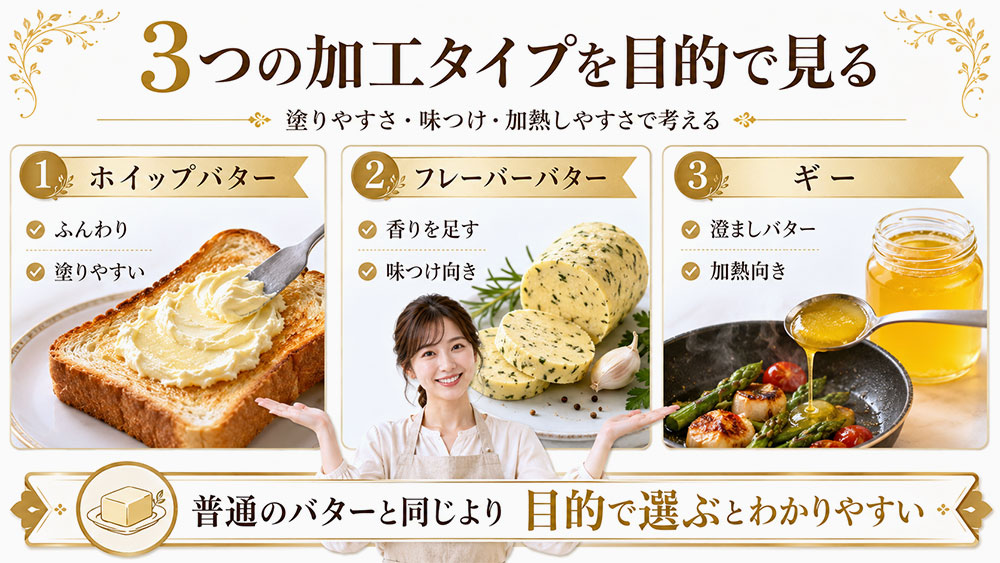 ホイップバター・フレーバーバター・ギーの違い