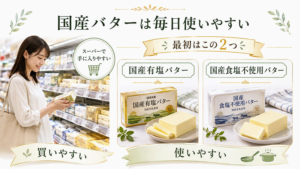 国産バターは手に入りやすく日常使いしやすい