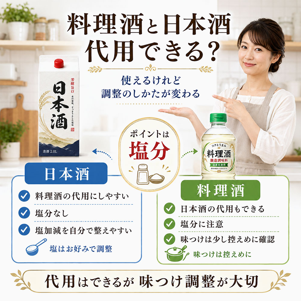 料理酒と日本酒は代用できる?