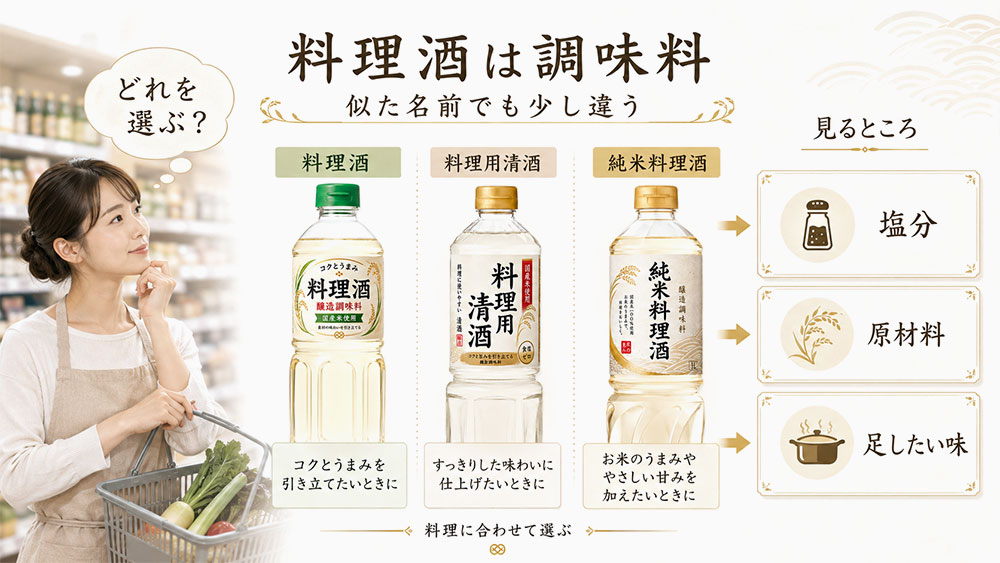 料理酒・料理用清酒・純米料理酒の違い