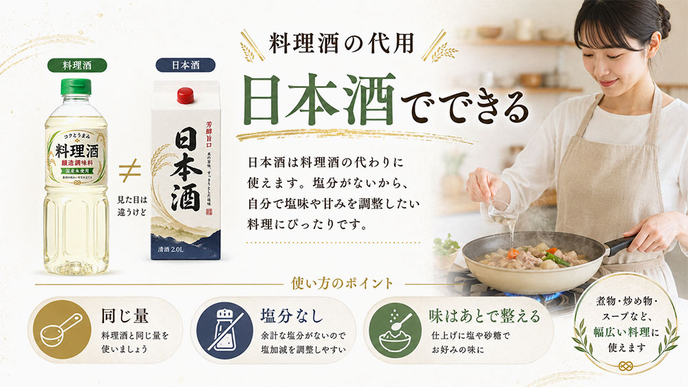 日本酒で料理酒の代用はできる?