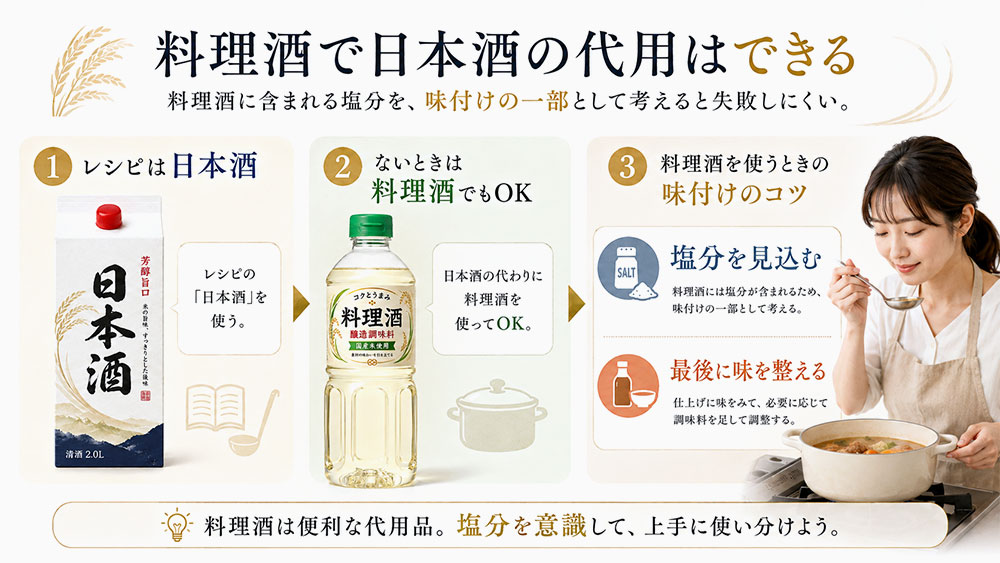 料理酒で日本酒の代用はできる?