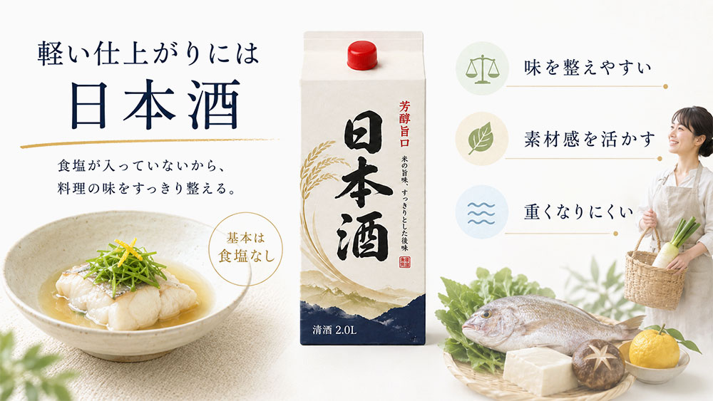 仕上がりを軽くしたい料理では日本酒を選ぶ
