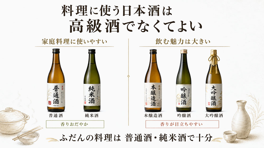 料理に向いている日本酒は高級酒より普通酒・純米酒