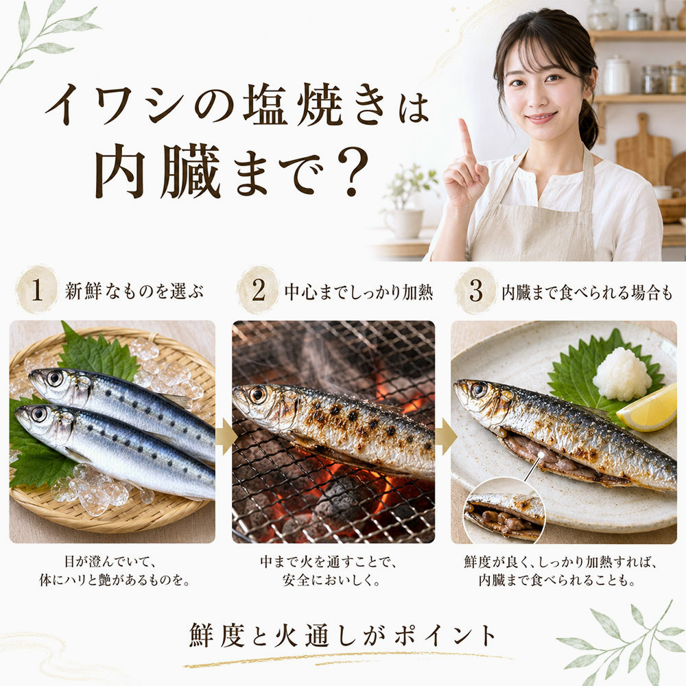 イワシの塩焼きは内臓まで食べられる?
