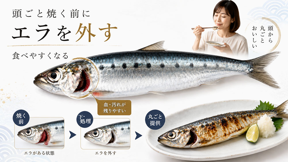 頭ごと焼くならエラを取る