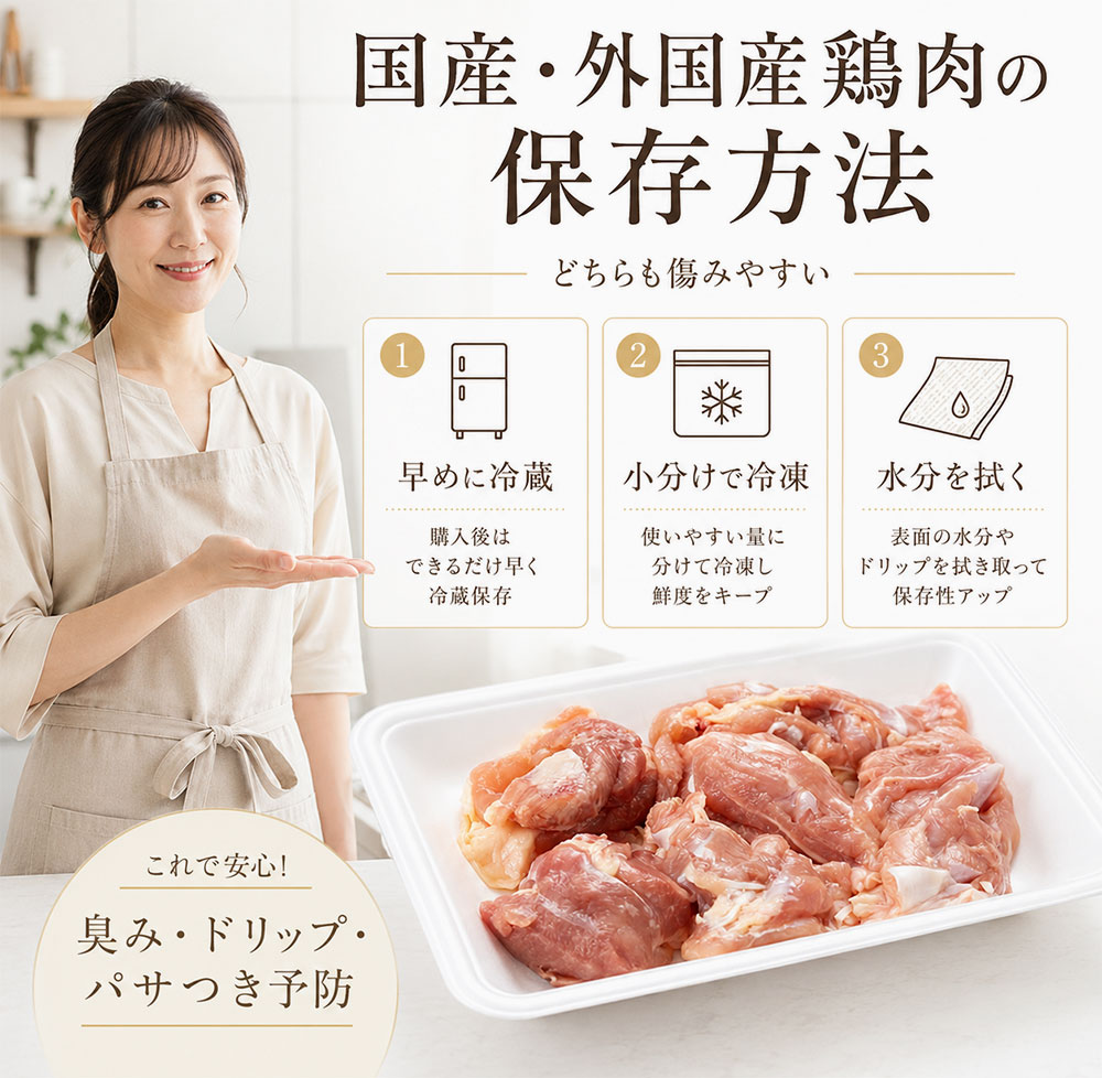 国産鶏肉と外国産鶏肉の保存方法