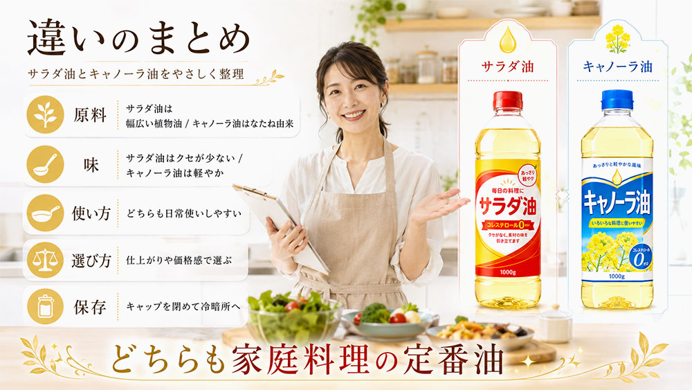 サラダ油とキャノーラ油の違いを完全理解：まとめ