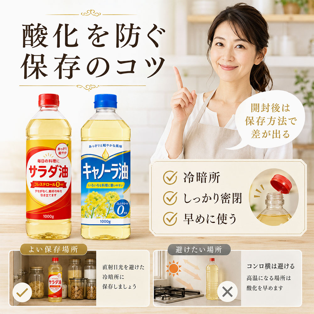 サラダ油とキャノーラ油の保存方法と酸化を防ぐコツ