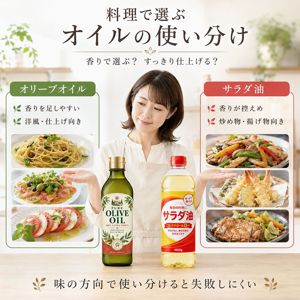 料理別に見るオリーブオイルとサラダ油の使い分け