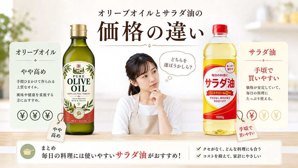 オリーブオイルとサラダ油の価格の違い