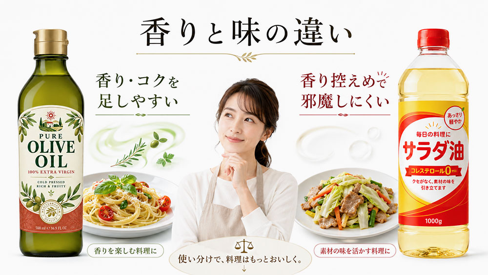オリーブオイルとサラダ油の香りと味の違い