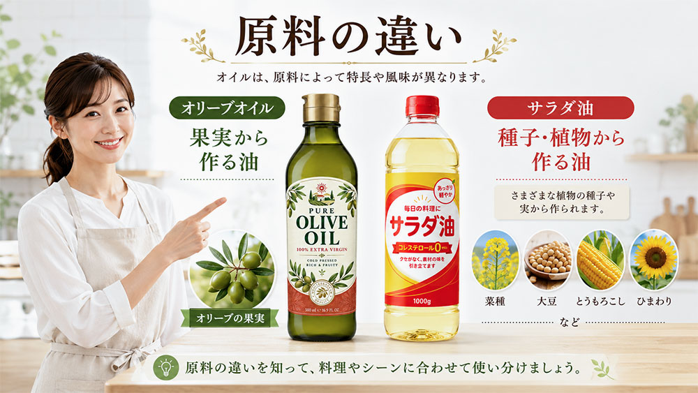 オリーブオイルとサラダ油の原料の違い