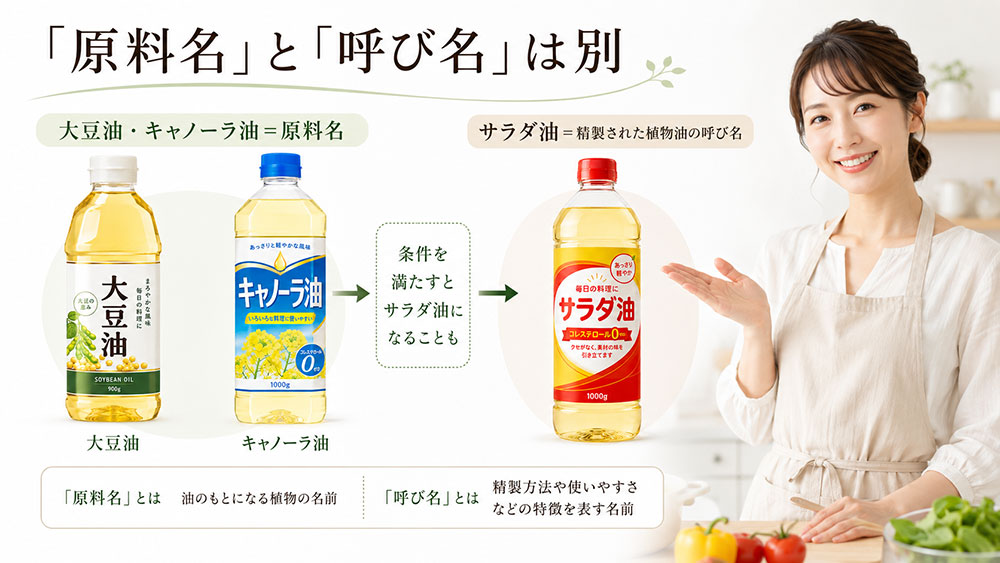 キャノーラ油や大豆油もサラダ油に含まれる場合がある