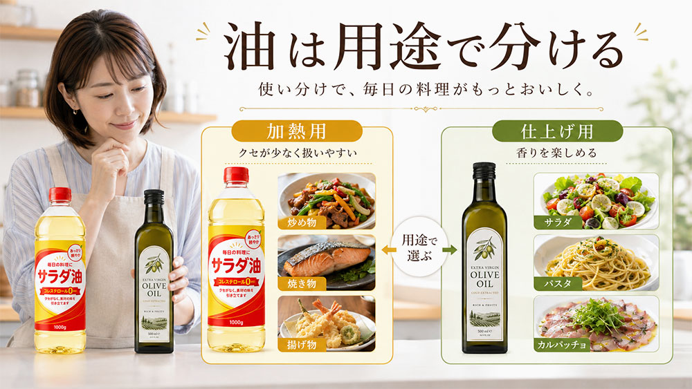 加熱用と仕上げ用を分けると選びやすい