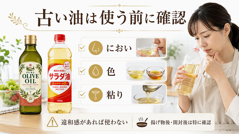 古い油はにおい・色・粘りを確認する
