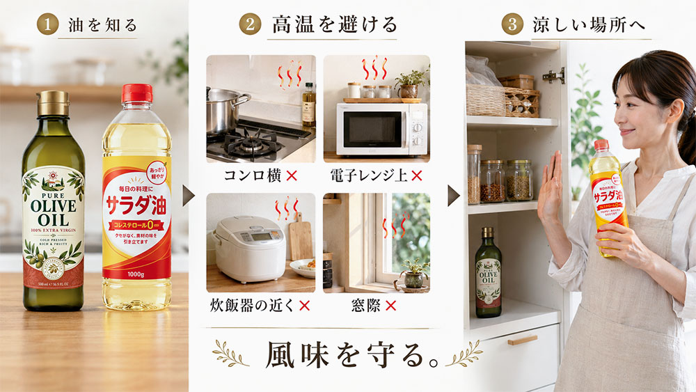 高温を避けて保存する