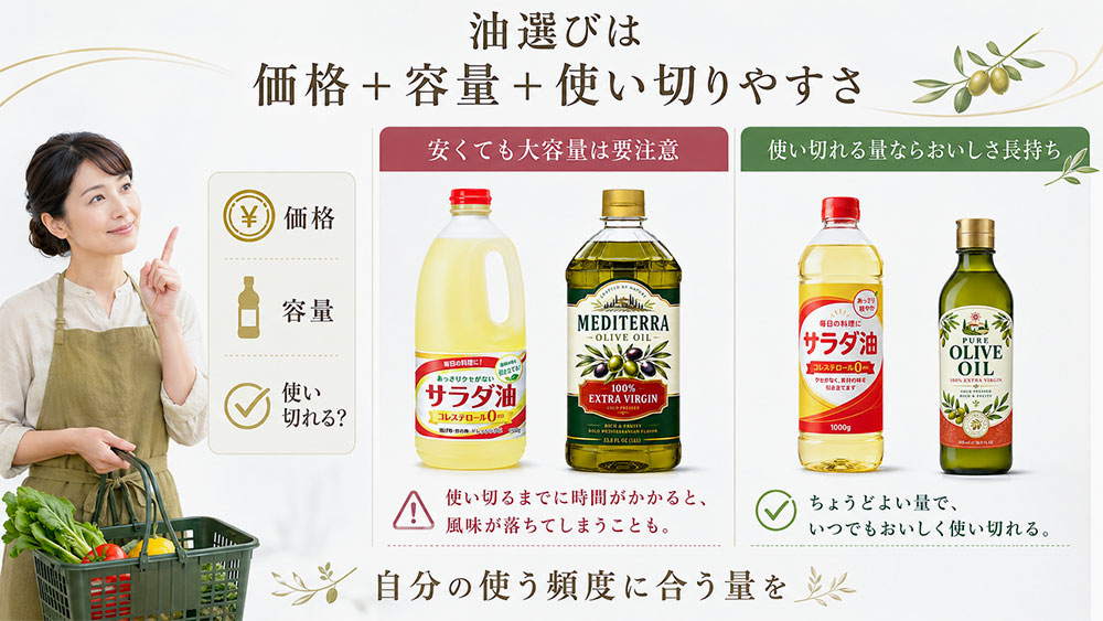 価格だけでなく容量と使い切りやすさも見る