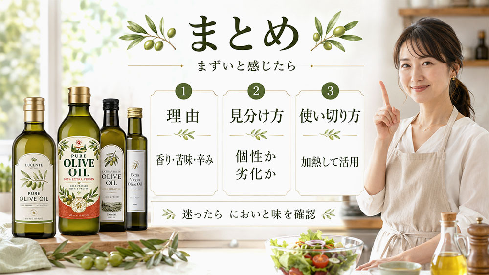 オリーブオイルが「まずい」と感じるのはなぜ：まとめ