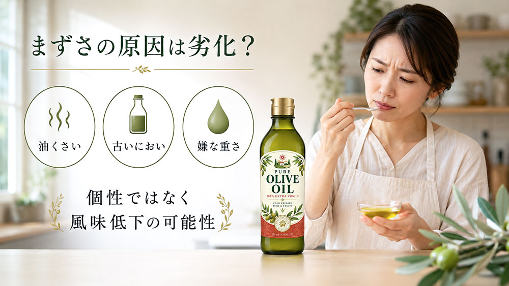 品質の低いオリーブオイルが原因で「まずい」と感じる