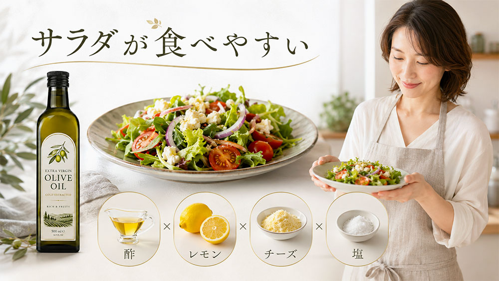 サラダでまずいときは酸味やチーズを合わせる