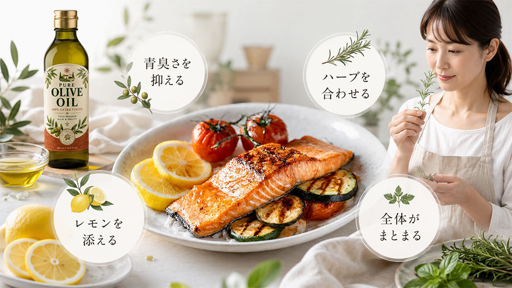 魚料理にはレモンやハーブを合わせてクセを抑える