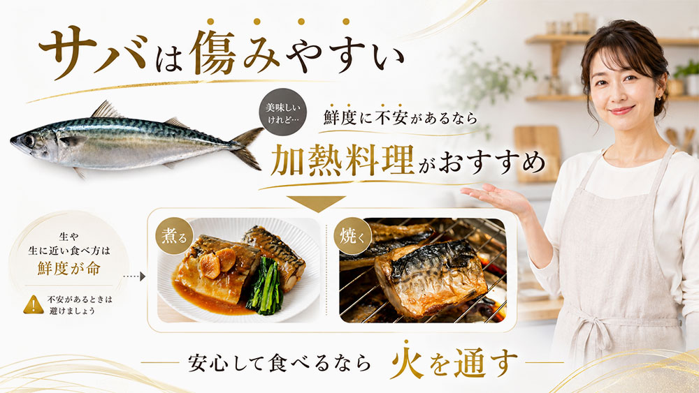 鮮度に不安があるサバは生食より加熱料理を選ぶ