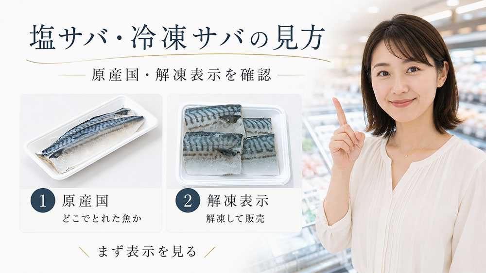 塩サバや冷凍サバは原産国・解凍表示を見る