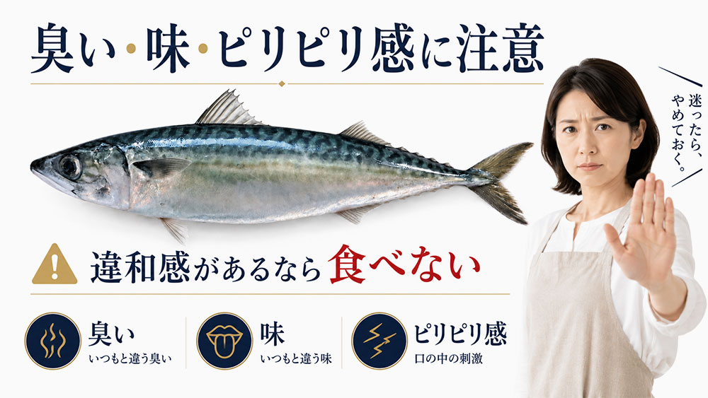 違和感のある臭い・味・ピリピリ感がある場合は食べない