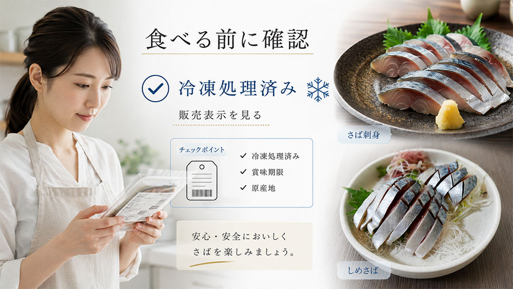 しめ鯖や刺身は冷凍処理済みか確認する