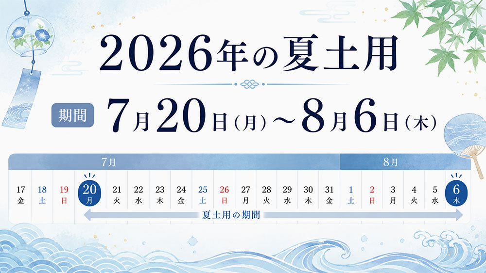 2026年の夏土用は7月20日（月）〜8月6日（木）