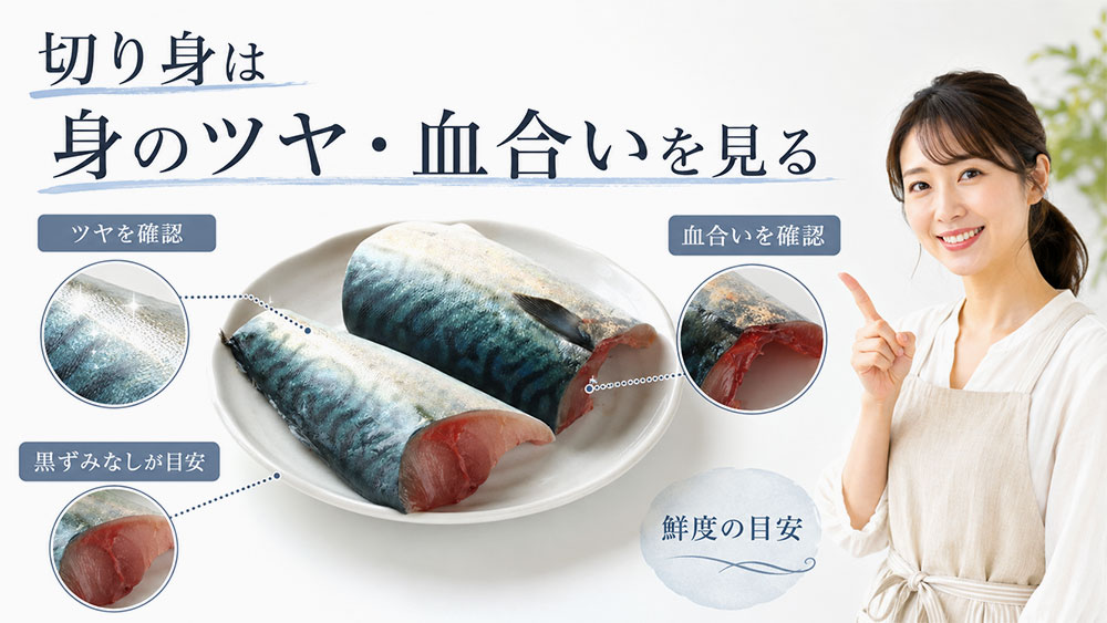 切り身は身のツヤ・血合いを見る
