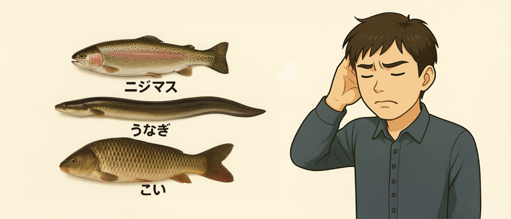 淡水魚が苦手な人は、ニジマスだけでなく、鰻（うなぎ）や鯉（こい）などの他の淡水魚にも苦手意識を持つことが多いです。