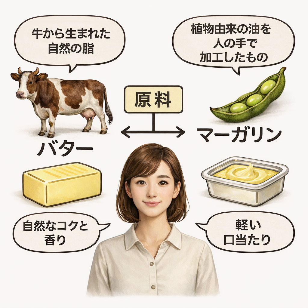 バターとマーガリンの原料の違い