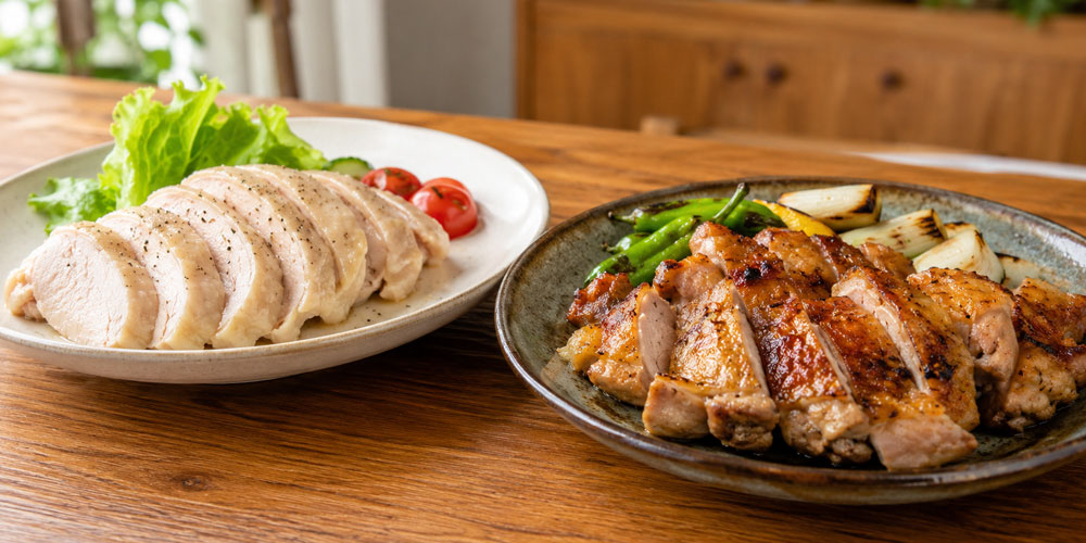 ブロイラーは地鶏に比べると風味や歯ごたえは控えめ