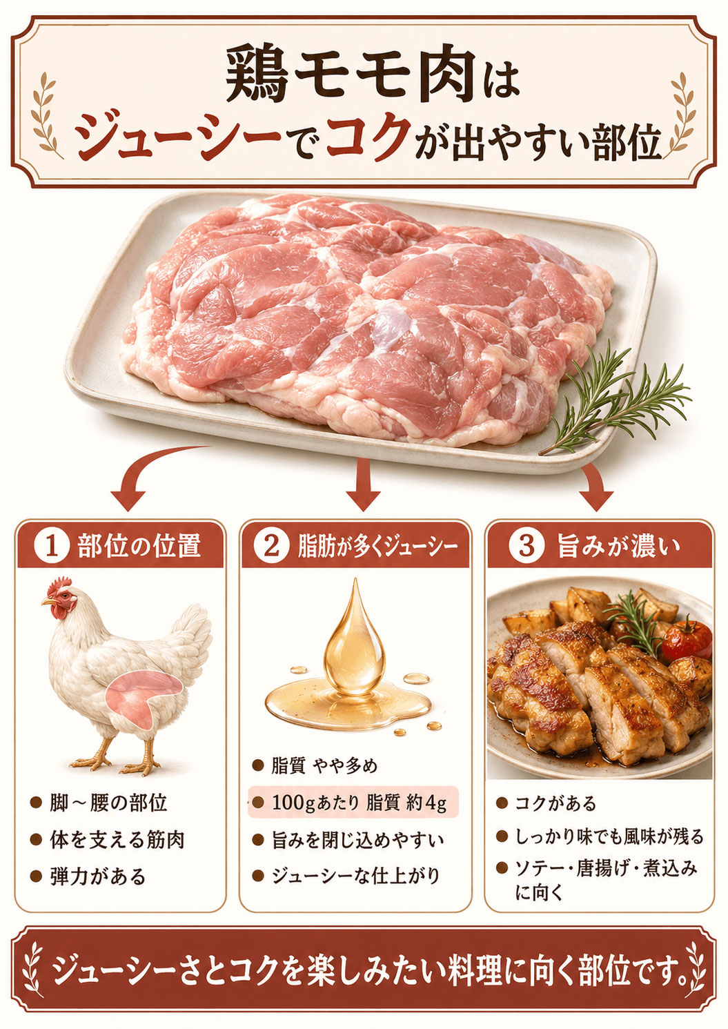 鶏モモ肉はジューシーでコクが出やすい部位