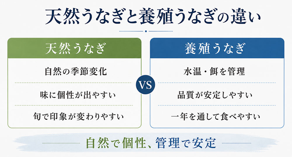 天然うなぎと養殖うなぎの違いを比較表で確認