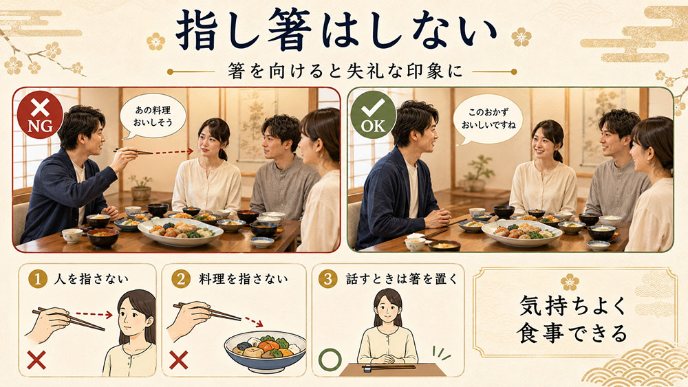 箸を持ったまま人や料理を指さない