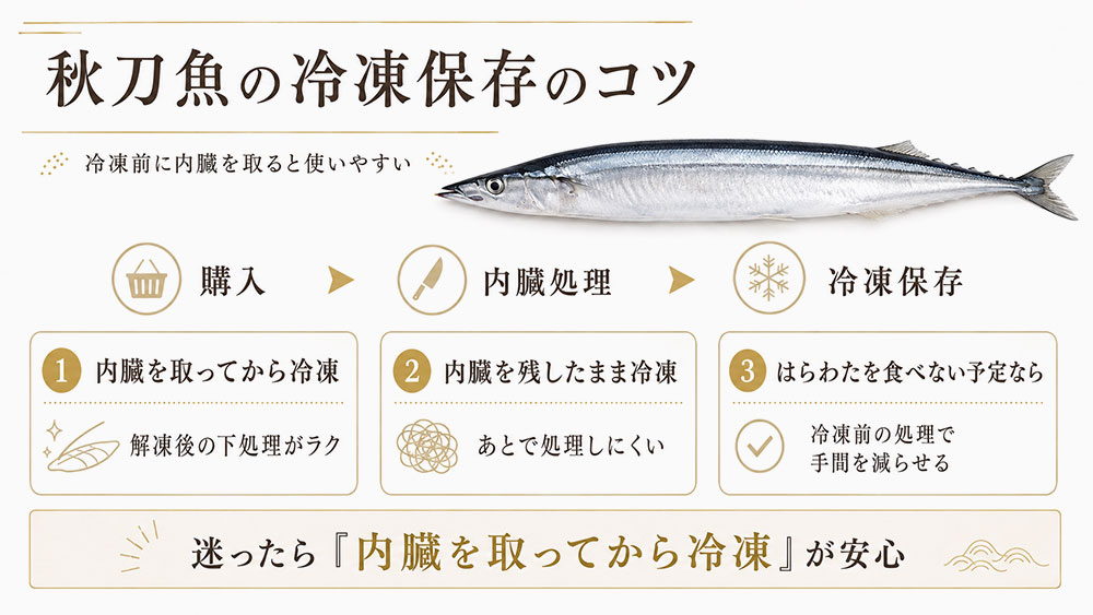 冷凍保存するときも内臓処理をしておくと使いやすい
