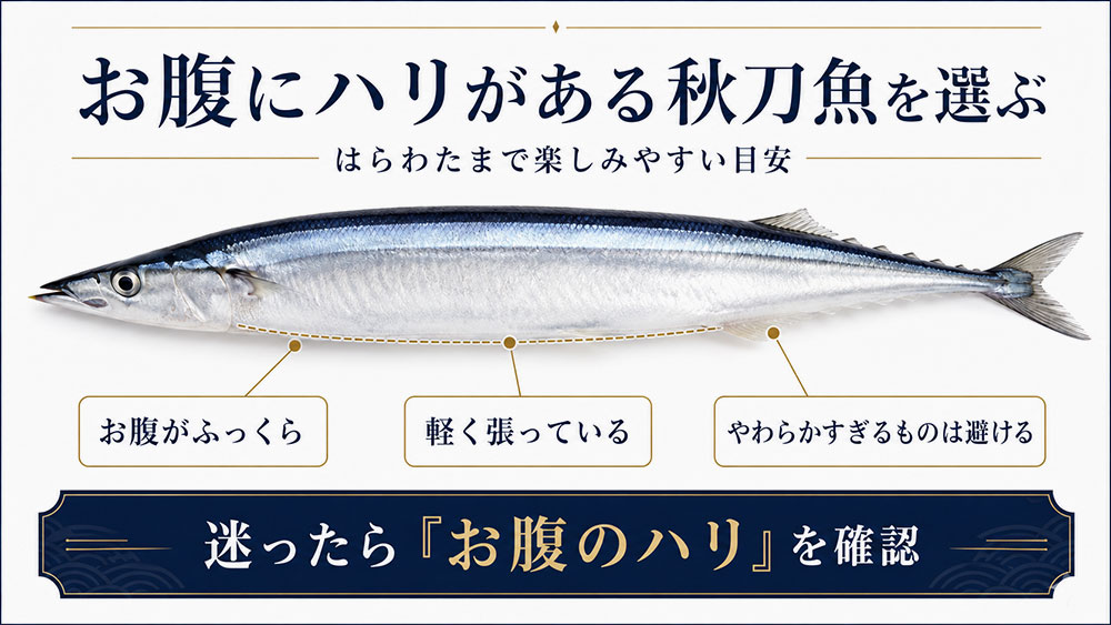 お腹にハリがある秋刀魚を選ぶ
