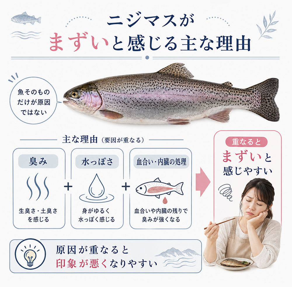 ニジマスがまずいと感じる主な理由