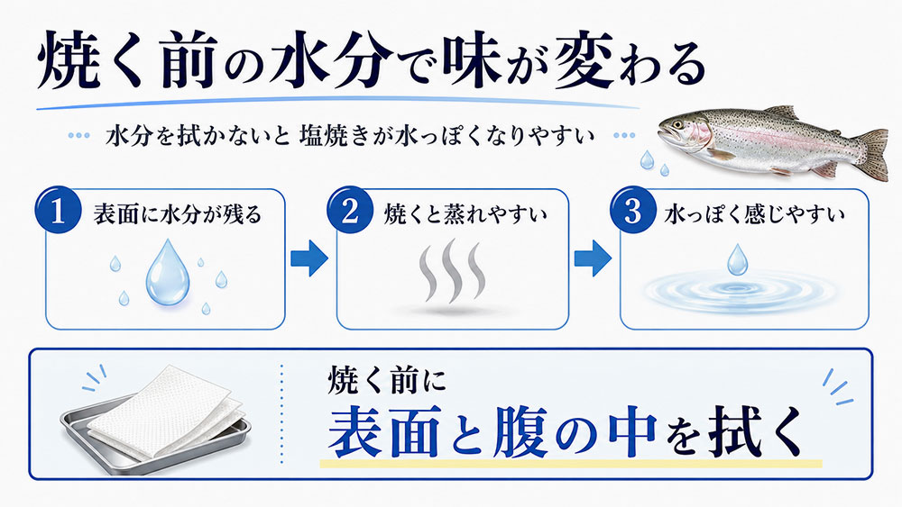 焼く前に水分を拭き取っていない