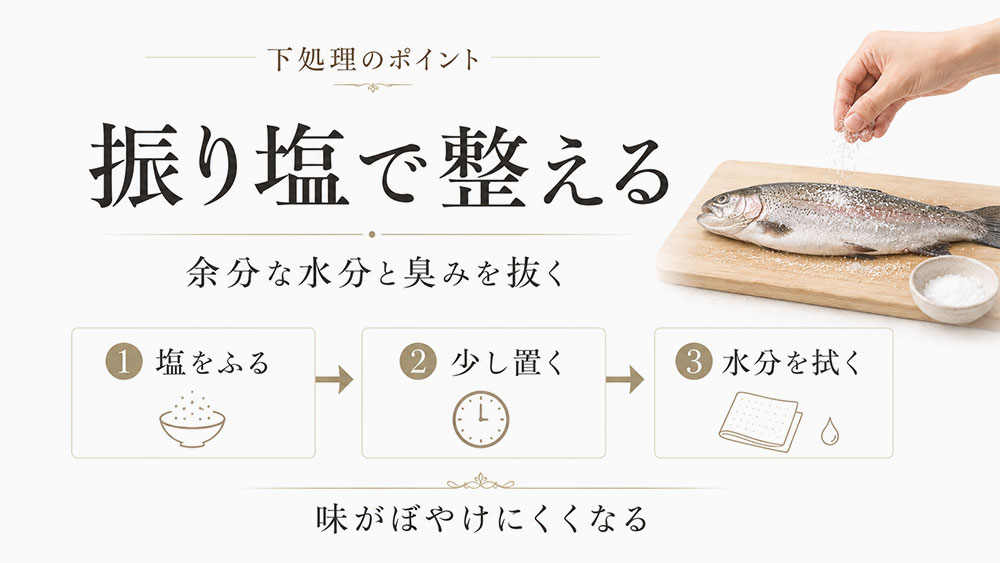 振り塩をして余分な水分と臭みを抜く