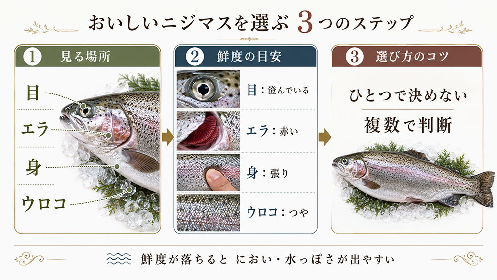 目・エラ・身・ウロコで鮮度を確認する