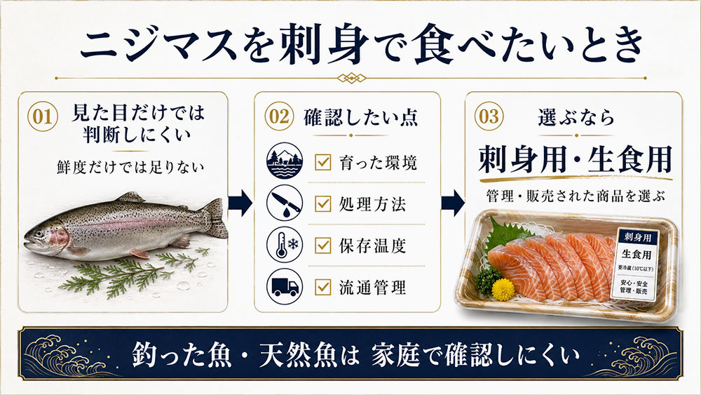 ニジマスを刺身で食べるときは生食用を選ぶ