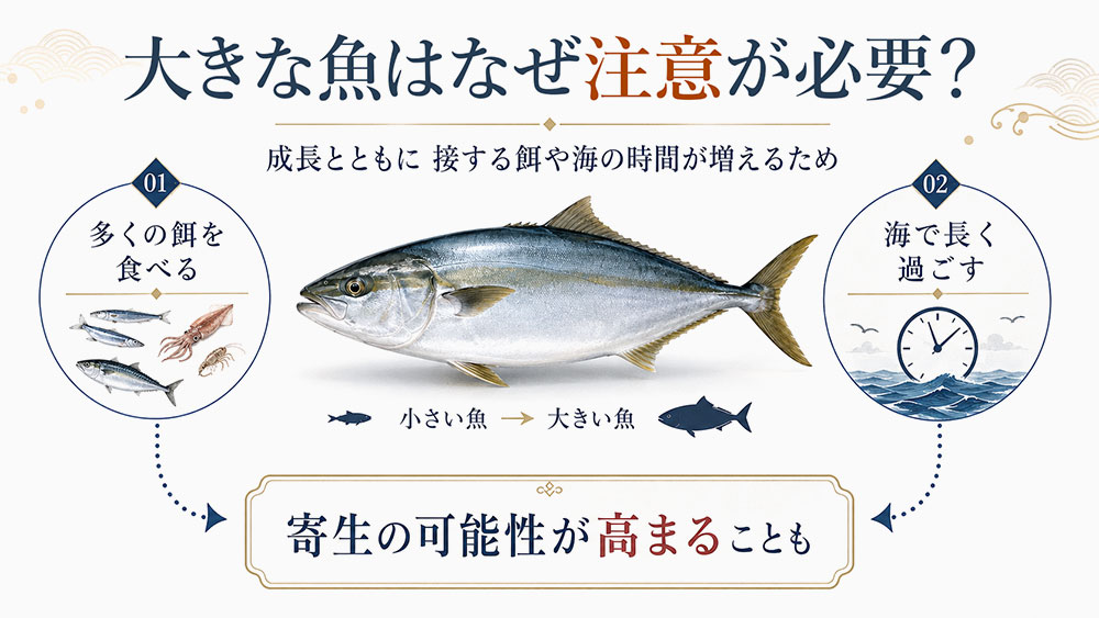 魚が大きくなるほど寄生する可能性が高まる場合がある