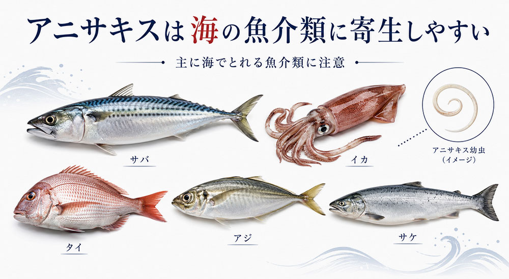 海産魚介類に寄生しやすい