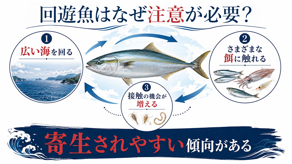回遊魚はアニサキスに寄生されやすい傾向がある