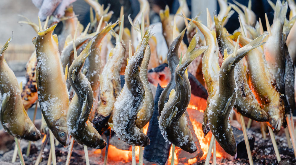 鮎の塩焼きは炭火が最高です