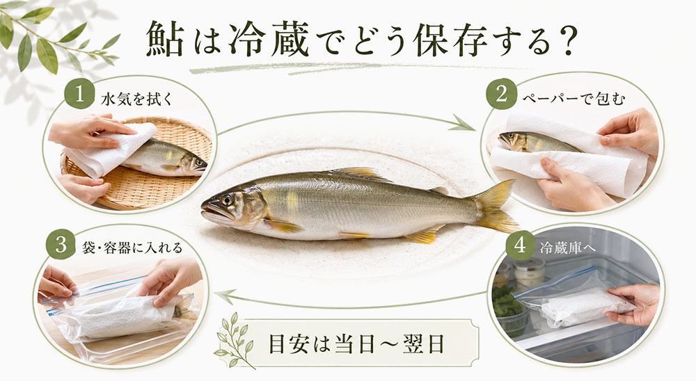 鮎の冷蔵保存